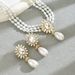 Geometric light luxury style women's pearl necklace earring set, niche crystal inlaid multi-layer design, collarbone_ipsvogv.com