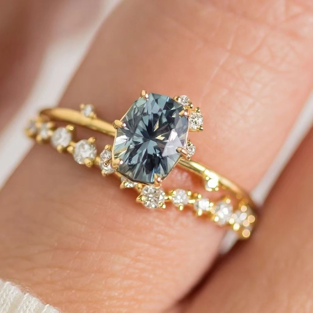 Sanjieins New Internet Celebrity Fashion Gold Plated Jewelry Couple's Set With Green Zircon Ring_ipsvogv.com