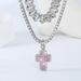 New style personality pink cross pendant with diamond Cuban chain tennis chain set alloy street style hip hop accessories_ipsvogv.com