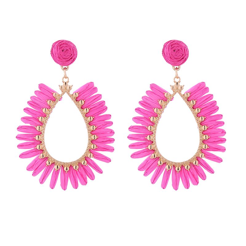 1 Pair Retro Roman Style Round Oval Beaded Braid Alloy Raffia Drop Earrings_ipsvogv.com