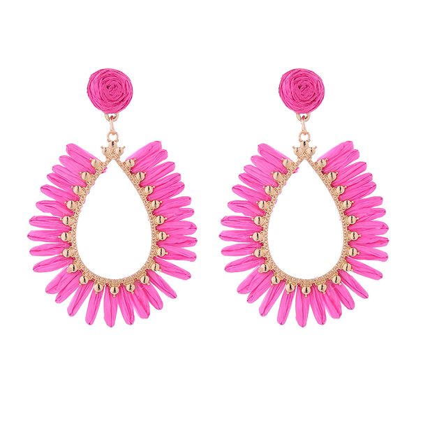 1 Pair Retro Roman Style Round Oval Beaded Braid Alloy Raffia Drop Earrings_ipsvogv.com