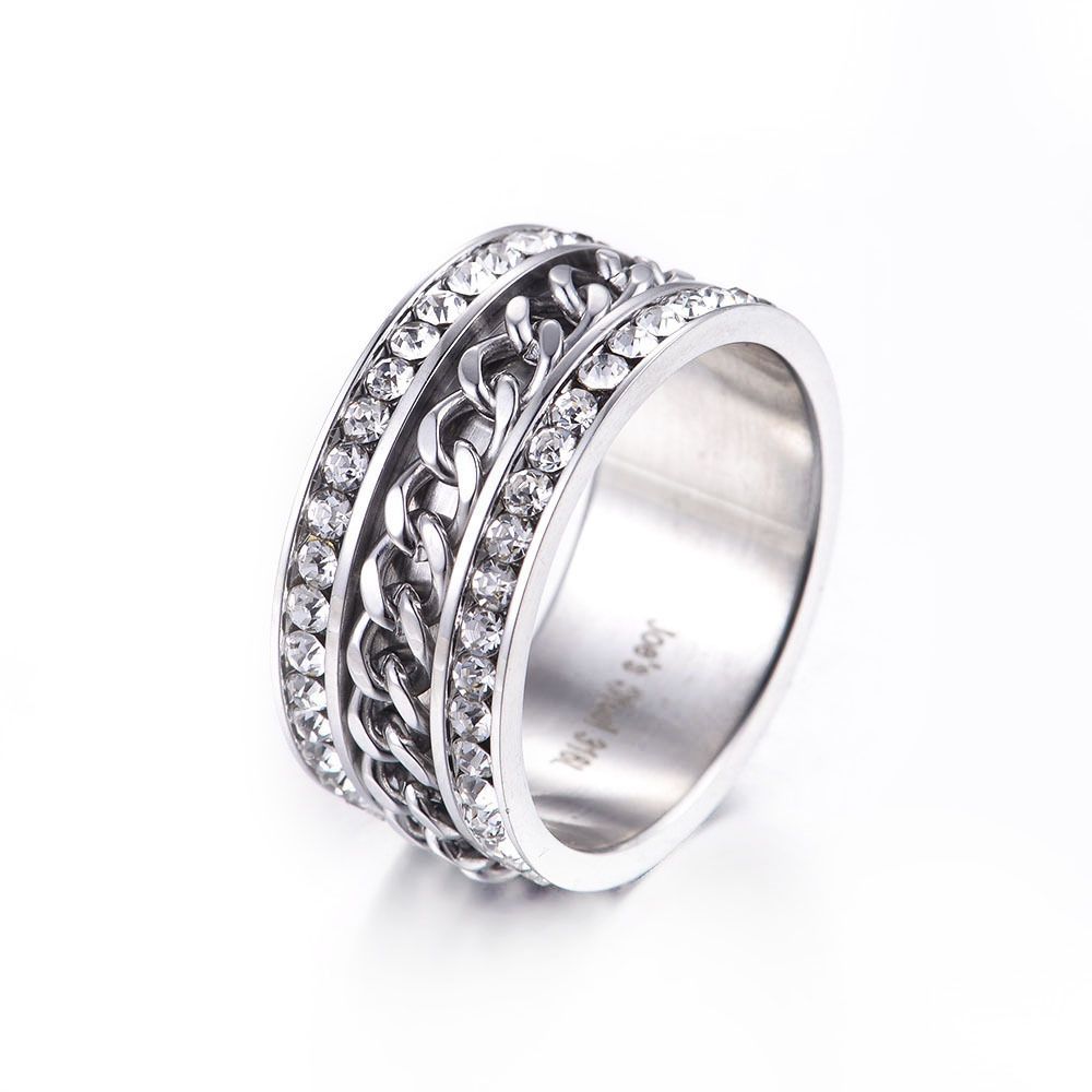 Men's Jewelry High End Rotating Chain Female Ring Two Rows Of Diamonds Creative Titanium Steel Non Fading Zircon Couple Ring_ipsvogv.com