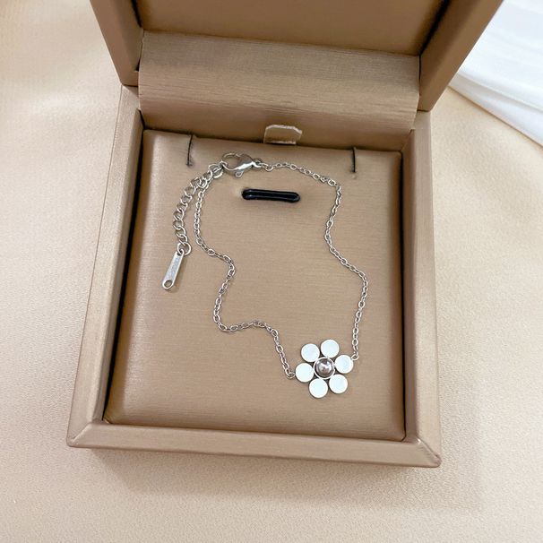 【 Full Body Titanium Steel 】 Dongmen Personalized Round Bead Six Petal Flower Chain Bracelet Female Internet Celebrity_ipsvogv.com