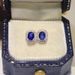 Cao Shi Court French Elegant Small Earrings, Copper Set With Four Claws, Oval Shaped Sapphire Blue Zircon Mini Earrings_ipsvogv.com