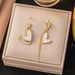 Exaggerated Double Heart-shaped With Geometric Tassels, Asymmetrical Titanium Steel Earrings, Non Fading Shell Earrings_ipsvogv.com