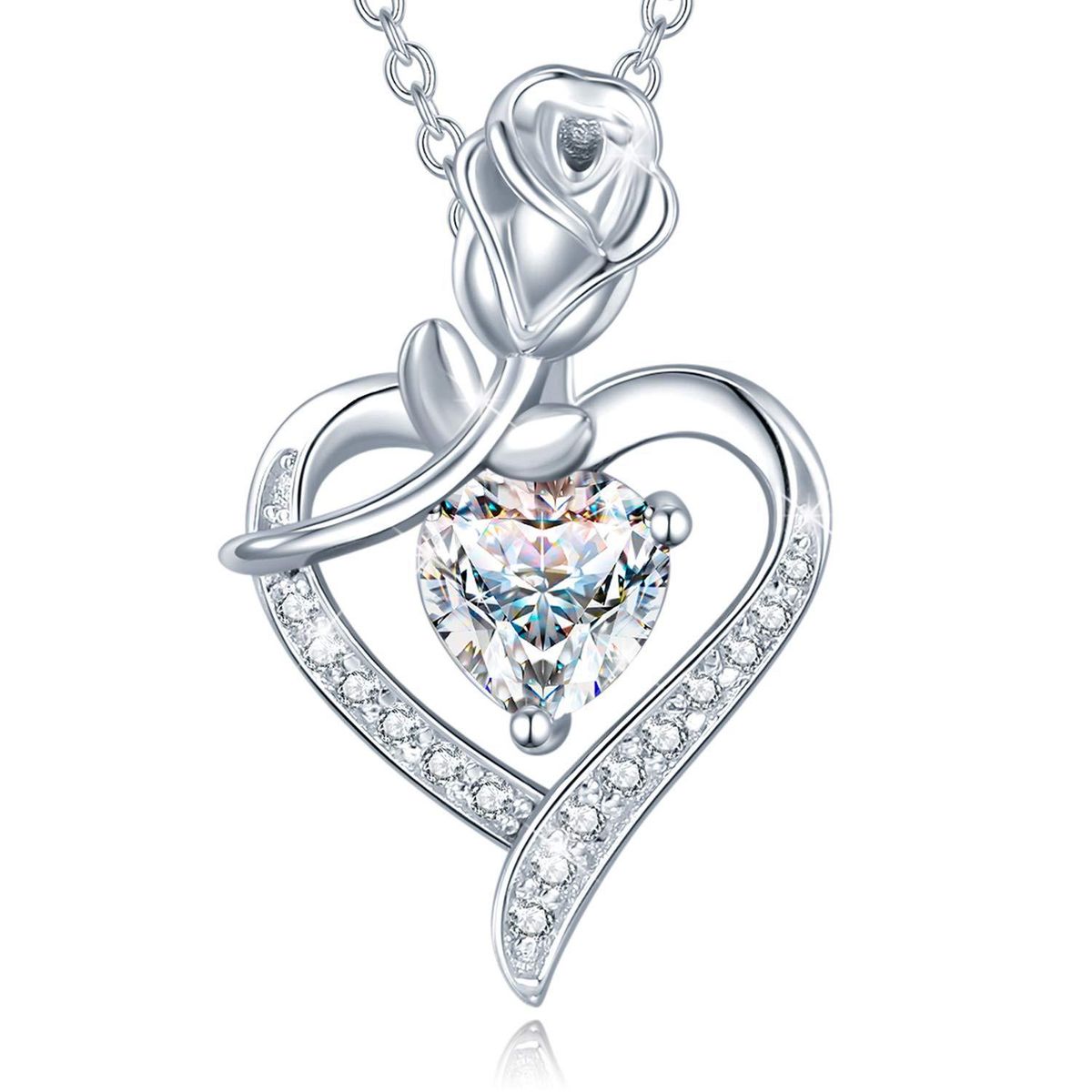 Women’s Jewelry Set Fashion high end birthstone heart shaped pendant fashion rose love necklace_ipsvogv.com