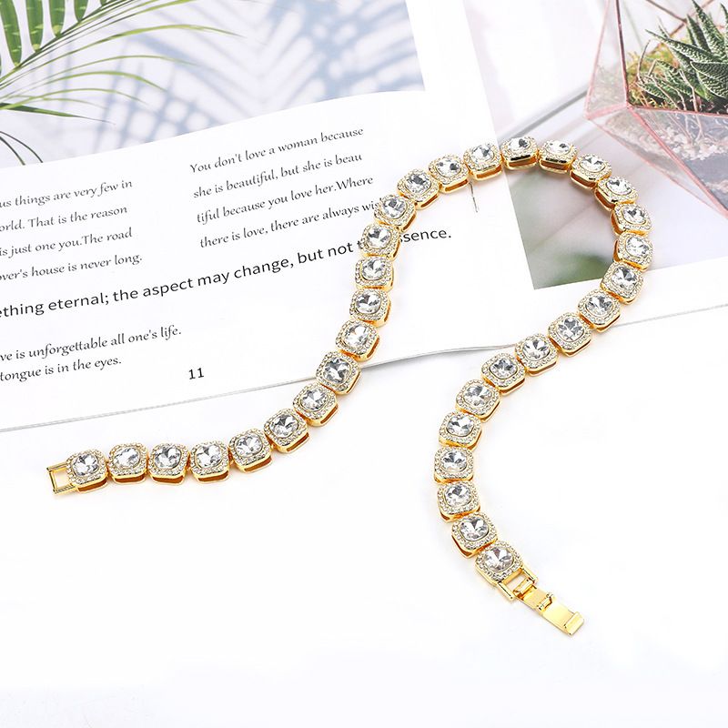Men’s Jewelry Set Fashion Men's Square Glass 12mm Cuban Hand Necklace Rock Sugar Chain Hip Hop Style Trendy Men'sAlloy_ipsvogv.com