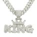 hip hop cool glossy king letter pendant necklace necklace Men's trendy cool Cuban chain accessories_ipsvogv.com