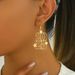 Minimalist geometric style women's drip oil with personalized flowers and pearl inlay, niche design earrings, high-end_ipsvogv.com