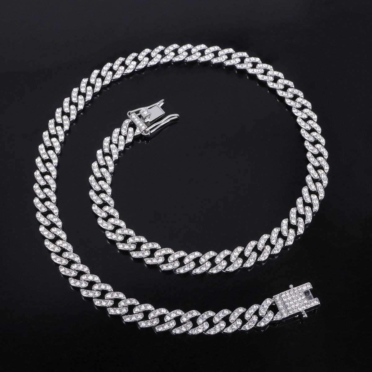 Unisex Hot Selling 8mm Three Diamonds Full Diamond Alloy Necklace Trendy Men's Personality Hip Hop Diamond Cuban Chain_ipsvogv.com