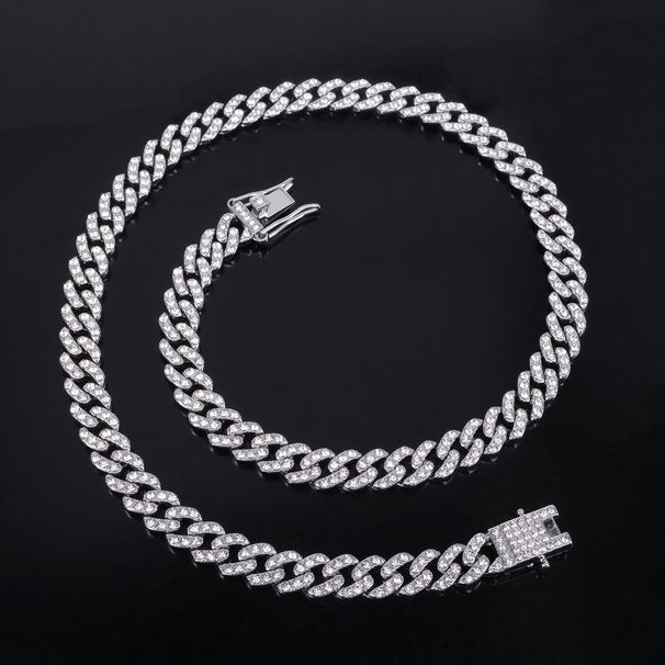 Unisex Hot Selling 8mm Three Diamonds Full Diamond Alloy Necklace Trendy Men's Personality Hip Hop Diamond Cuban Chain_ipsvogv.com