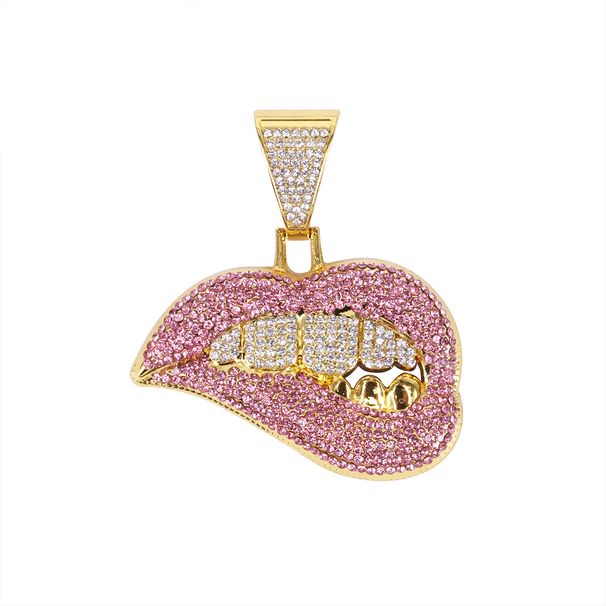 Men’s Jewelry Set Fashion Trendy Personality Lips Inlaid Diamond Single Pendant Men's Domineering Cool Exaggerated Hip Hop Cuban Necklace Accessories_ipsvogv.com