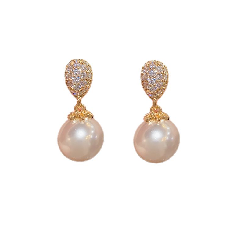 S Silver Needle Elegant Fashion Micro Pave Zircon Water Drop Pearl For Women Light Luxury Small Earrings Jewelry_ipsvogv.com