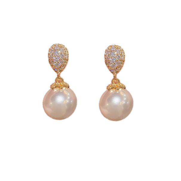 S Silver Needle Elegant Fashion Micro Pave Zircon Water Drop Pearl For Women Light Luxury Small Earrings Jewelry_ipsvogv.com