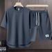 Men's Clothing Summer fashion brand new short sleeved T suit men's loose large size shorts set advanced handsome waffle two piece suit_ipsvogv.com