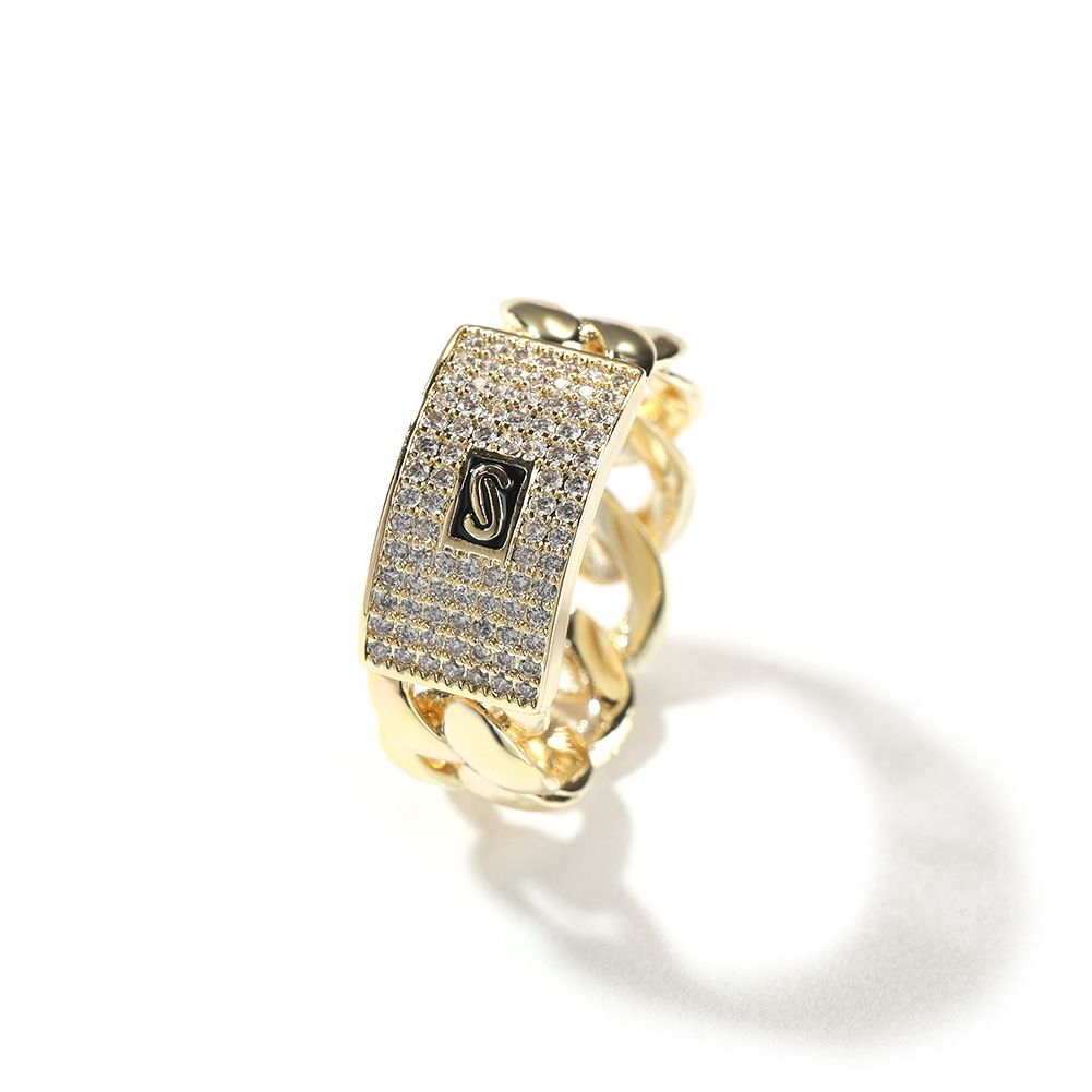 Men's Jewelry High End Personality Fashion Geometric Zircon Ring 14K Gold Full Diamond Cuban Chain Design Sense Ring Trend_ipsvogv.com