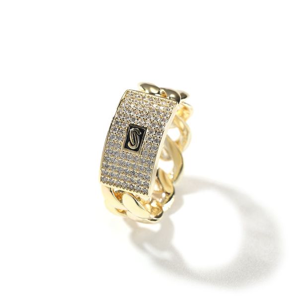 Men's Jewelry High End Personality Fashion Geometric Zircon Ring 14K Gold Full Diamond Cuban Chain Design Sense Ring Trend_ipsvogv.com