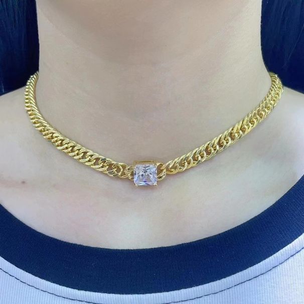 Hip Hop Cuban Chain Simple And Personalized Men's Necklace, Micro Inlaid Square Zircon Necklace_ipsvogv.com