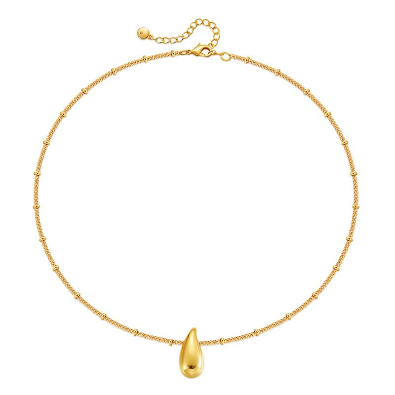 Teardrop Pendant Melon Seed Necklace Copper Plated K Real Gold Chain Metal Texture Minimalist Necklace_ipsvogv.com