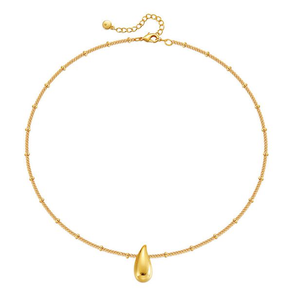 Teardrop Pendant Melon Seed Necklace Copper Plated K Real Gold Chain Metal Texture Minimalist Necklace_ipsvogv.com