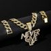 Men’s Jewelry Set Fashion Hip Hop Alloy Letter NEVE RGIVE UP Pendant Hip Hop Men's Full Diamond Personality Cuban Chain_ipsvogv.com