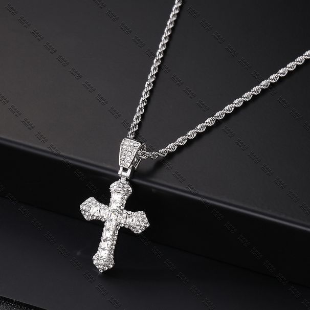 Hip hop Live New Versatile Diamond Cross Cuban Pendant Necklace_ipsvogv.com