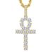 Unisex hot selling Ankh key cross pendant zircon gold necklace hip hop trend hot selling jewelry_ipsvogv.com