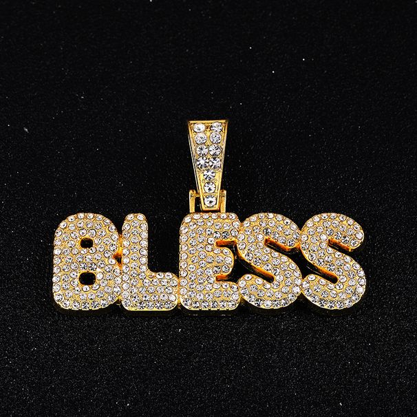 Hip Hop Shiny Cuban Chain Exaggerated Letter Graphic Full Diamond Pendant Necklace_ipsvogv.com
