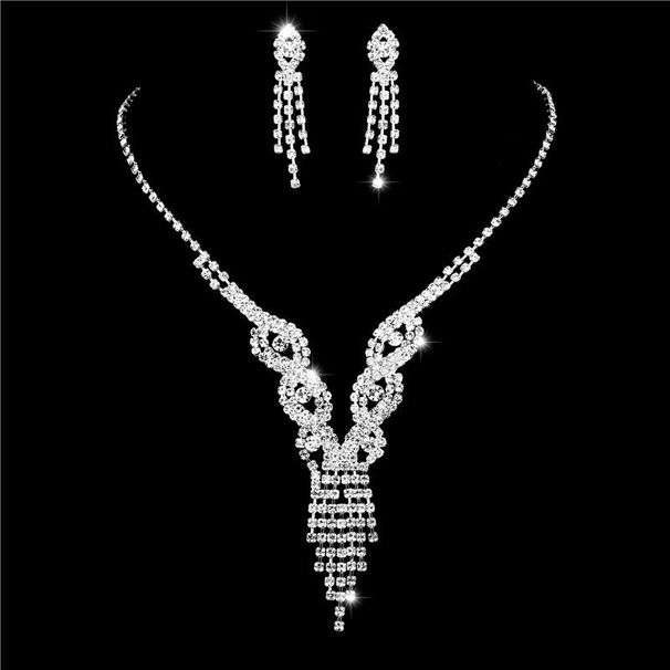European & American Bridal Jewelry Set - Rhinestone Claw Necklace & Earrings (2-Piece Wedding Jewelry, Elegant Chain Design)_ipsvogv.com