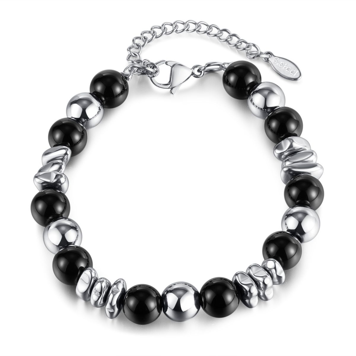 Men And Women's Jewelry Personalized Stainless Steel Hand Jewelry Fashion Versatile Black Agate Bracelet_ipsvogv.com