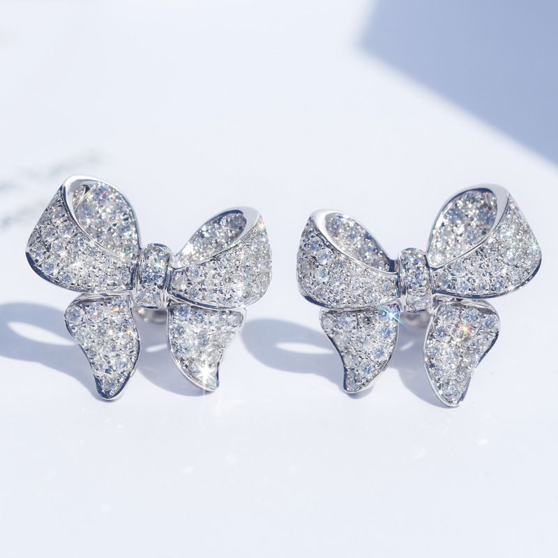 Cao Shi Earrings light luxury heavy industry micro inlaid Zircon Earrings bow knot small versatile Earrings female_ipsvogv.com