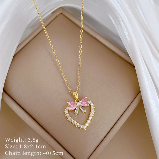 】 Love 【 Bow Light Luxury Charm Gorgeous Full Diamond Necklace Women's Versatile Clavicle Titanium Steel Chain 【 】_ipsvogv.com