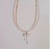 Yinsen S Silver Cute Bowknot Ribbon Double Layer Zircon Pearl Necklace Layered Clavicle Chain Choker For Women Versatile_ipsvogv.com