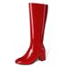 Women's Shoes high boots red leather high heel long boots thick heel knight boots long boots large size women's boots_ipsvogv.com