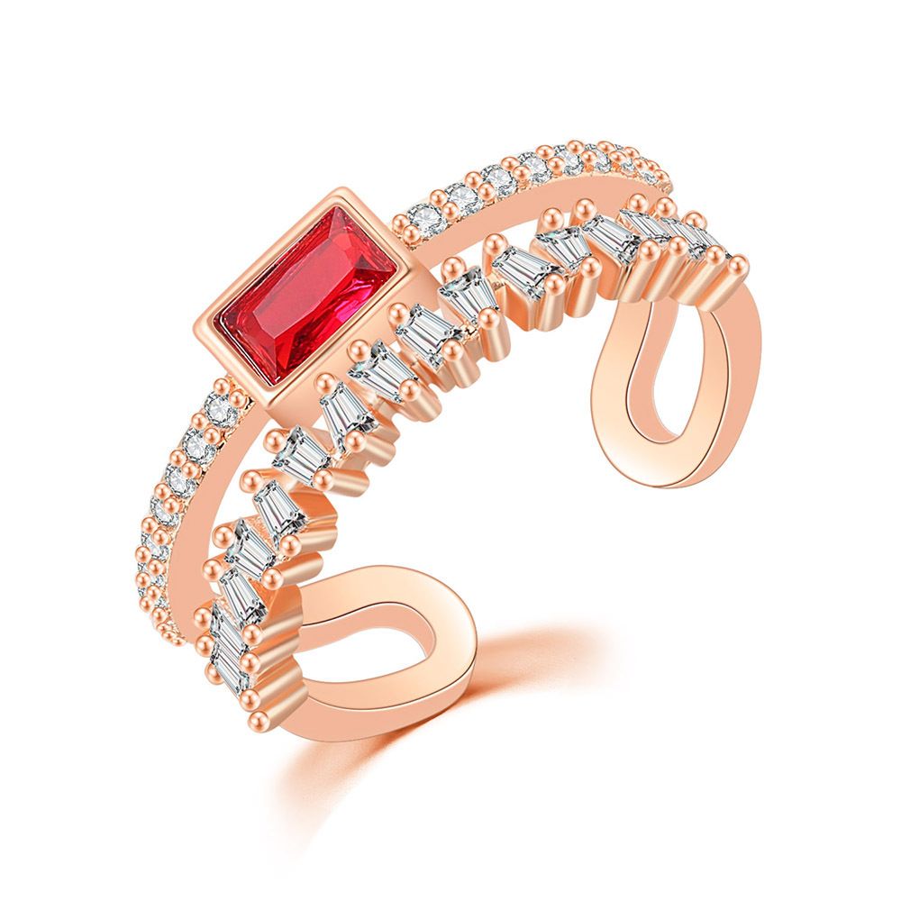 Popular geometric colored zircon open ring for women Copper gold plated adjustable ring_ipsvogv.com