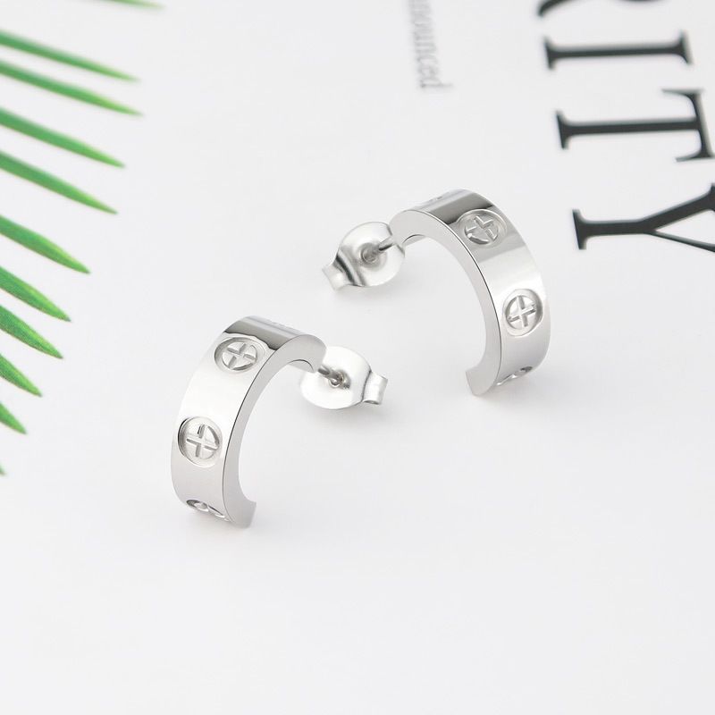 Women's Jewelry Luxury Cross Screw Earrings Boutique Classic C Shaped Earrings Inlaid With Diamonds Titanium Steel Female Earrings Jewelry_ipsvogv.com