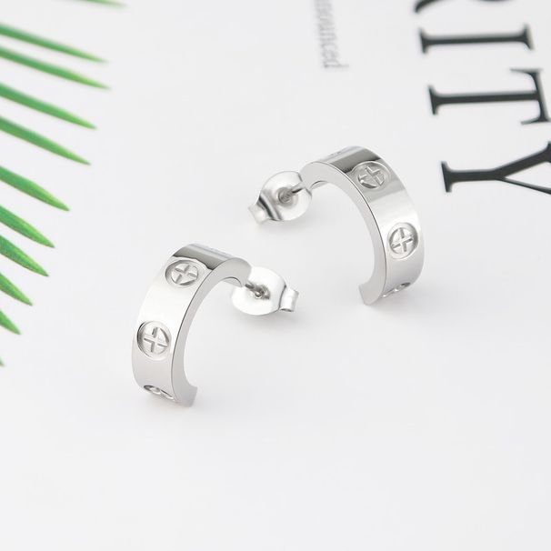 Women's Jewelry Luxury Cross Screw Earrings Boutique Classic C Shaped Earrings Inlaid With Diamonds Titanium Steel Female Earrings Jewelry_ipsvogv.com