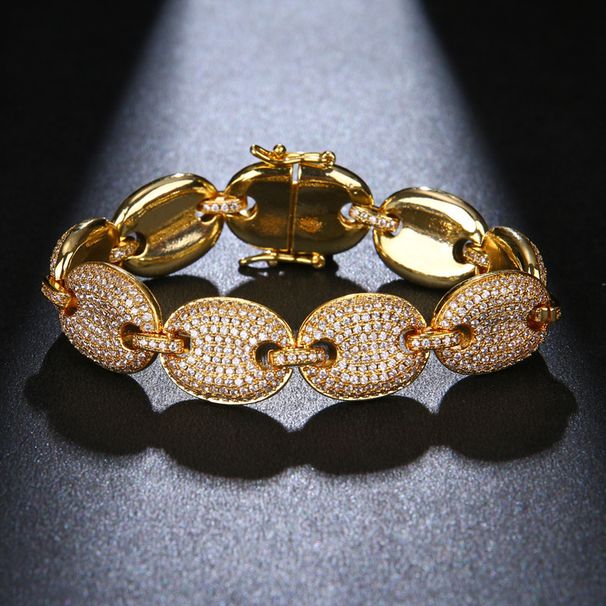 Men's Button Hollow Out Micro Inlaid Trendy Hip-Hop Bracelet Coffee Bean Gold-Plated Chain Luxurious Jewelry_ipsvogv.com