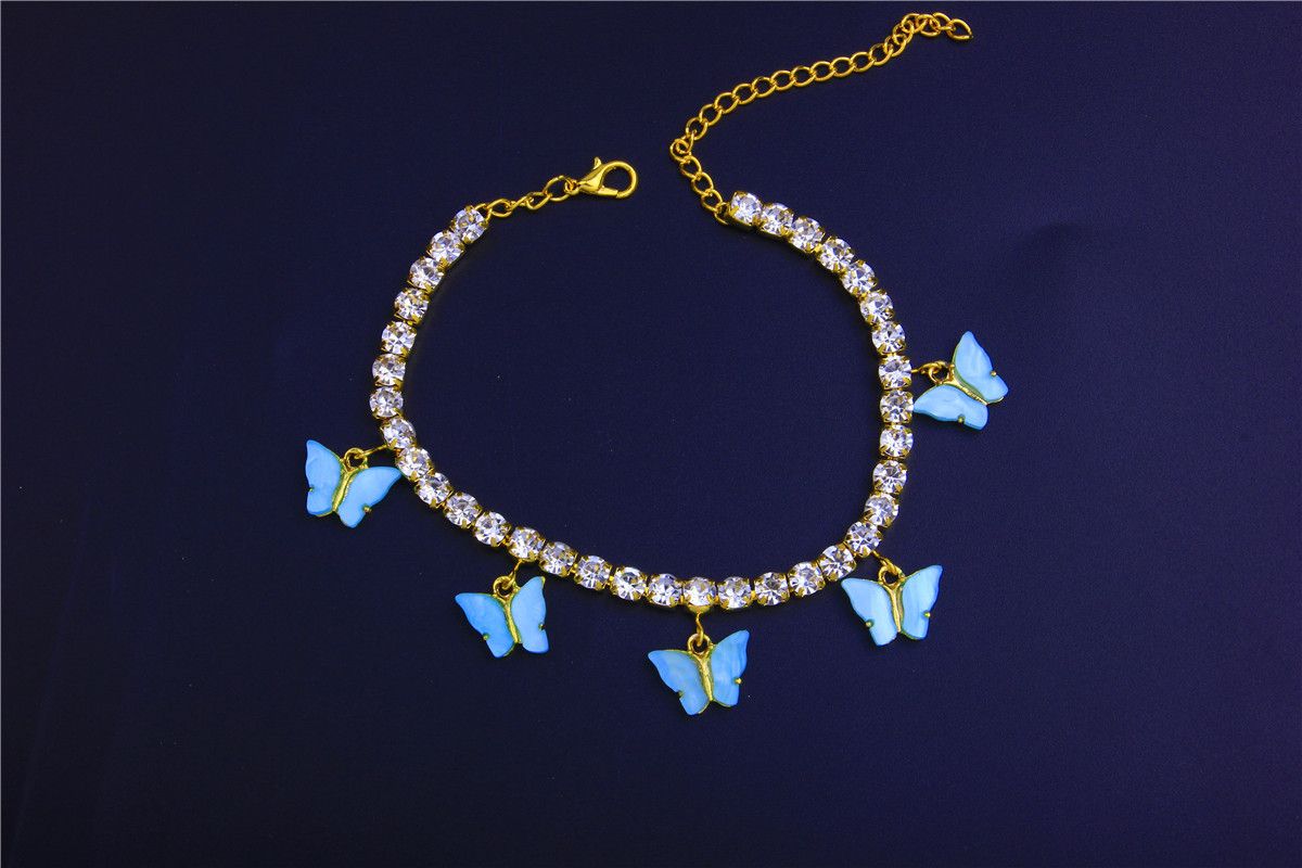 popular acrylic rhinestone Anklet resin butterfly pendant jewelry beach vacation shiny foot decoration Anklet_ipsvogv.com