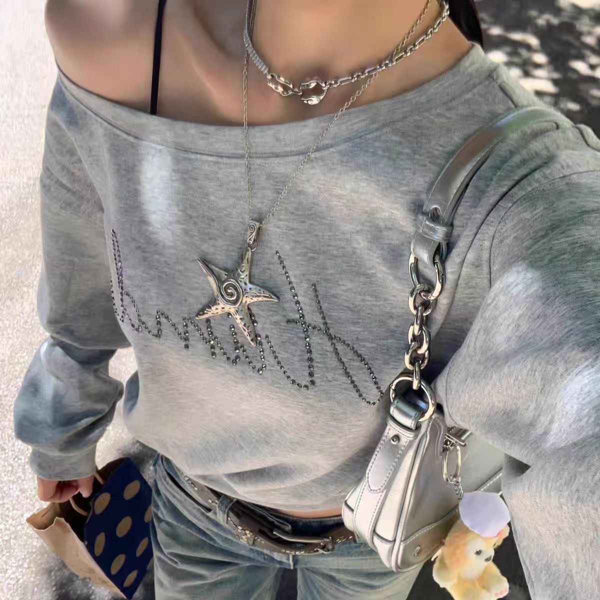 Unisex Jewelry Fashion Millennium Silver Star Pendant Necklace Female Niche Sweet Cool Style Personality Hot Girl Long Sweater Chain Sweater Chain_ipsvogv.com