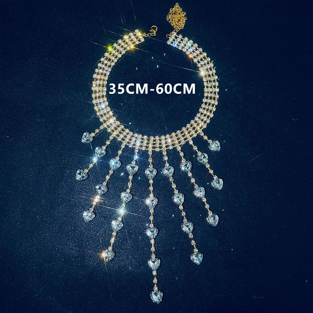 Fashionable Tassel Heart-shaped Diamond Neck Chain Women's Irregular Flash Diamond Zircon Love Clavicle Chain Necklace choker_ipsvogv.com
