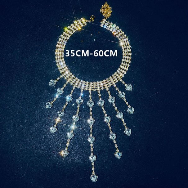 Fashionable Tassel Heart-shaped Diamond Neck Chain Women's Irregular Flash Diamond Zircon Love Clavicle Chain Necklace choker_ipsvogv.com