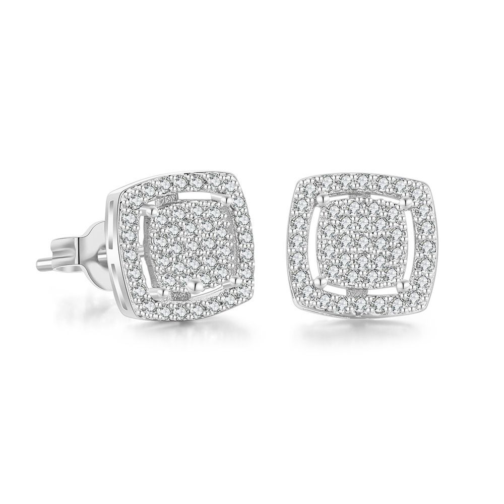 Unisex Classic square hip hop zircon earrings for men,simple luxury sugar cube earrings, hot selling earrings_ipsvogv.com