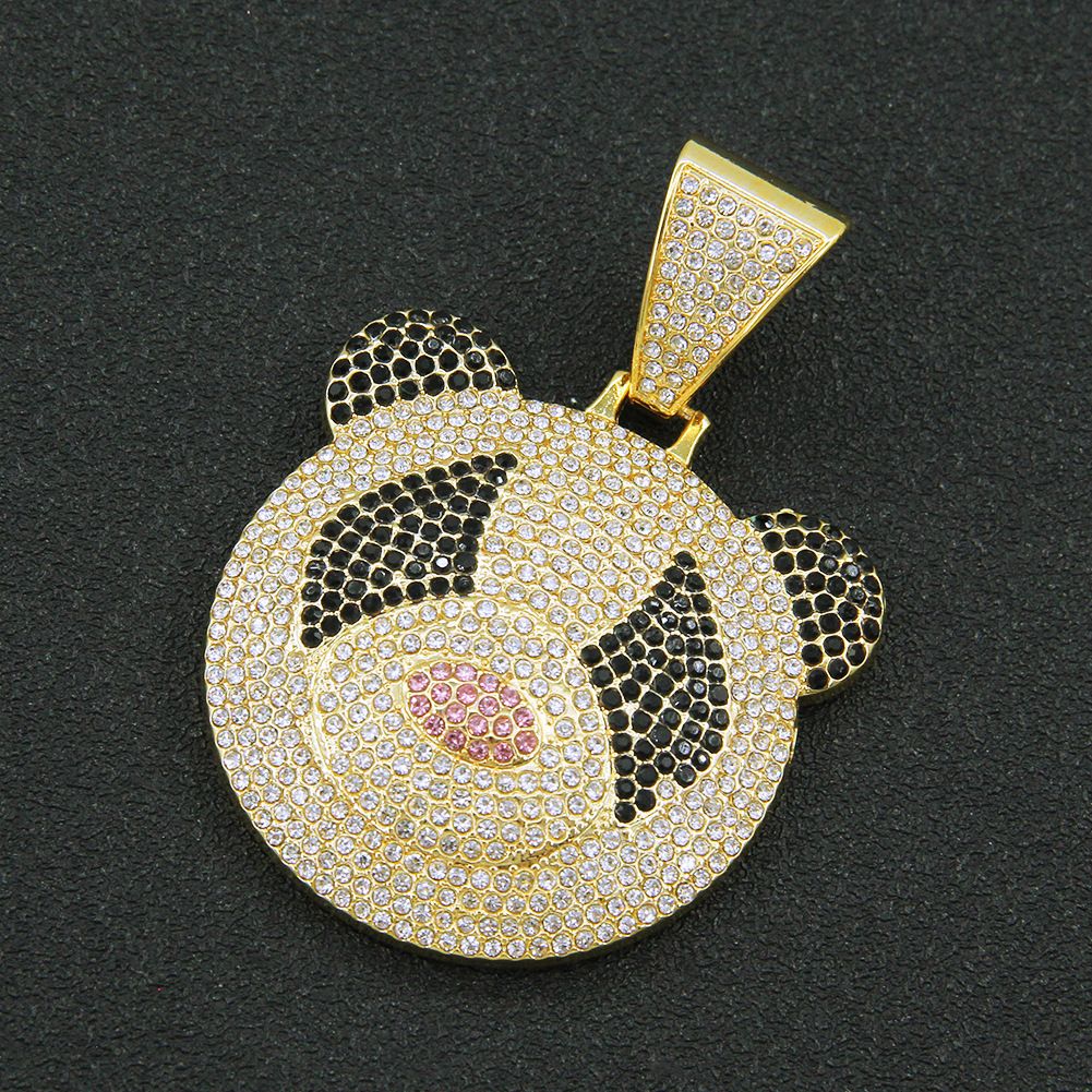 Hip hop exaggerated three-dimensional full diamond panda pendant Cuban necklace personality trendy punk cool neck chain_ipsvogv.com
