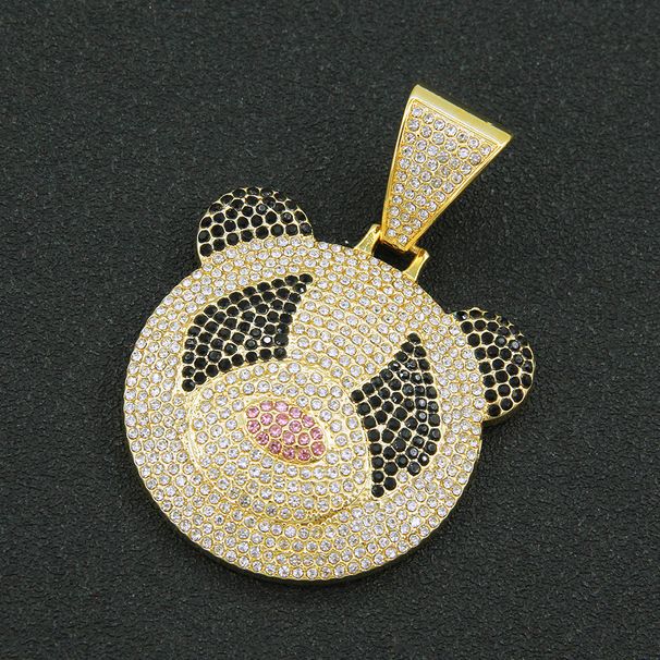 Hip hop exaggerated three-dimensional full diamond panda pendant Cuban necklace personality trendy punk cool neck chain_ipsvogv.com