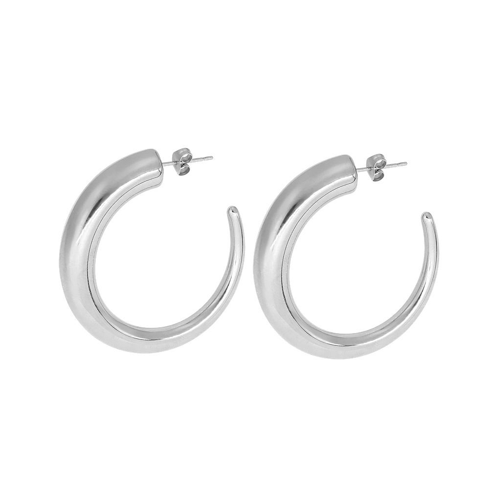 Popular Glossy Texture Fashionable Simple Stainless Steel C Shaped Earrings Geometric Circle Earrings_ipsvogv.com
