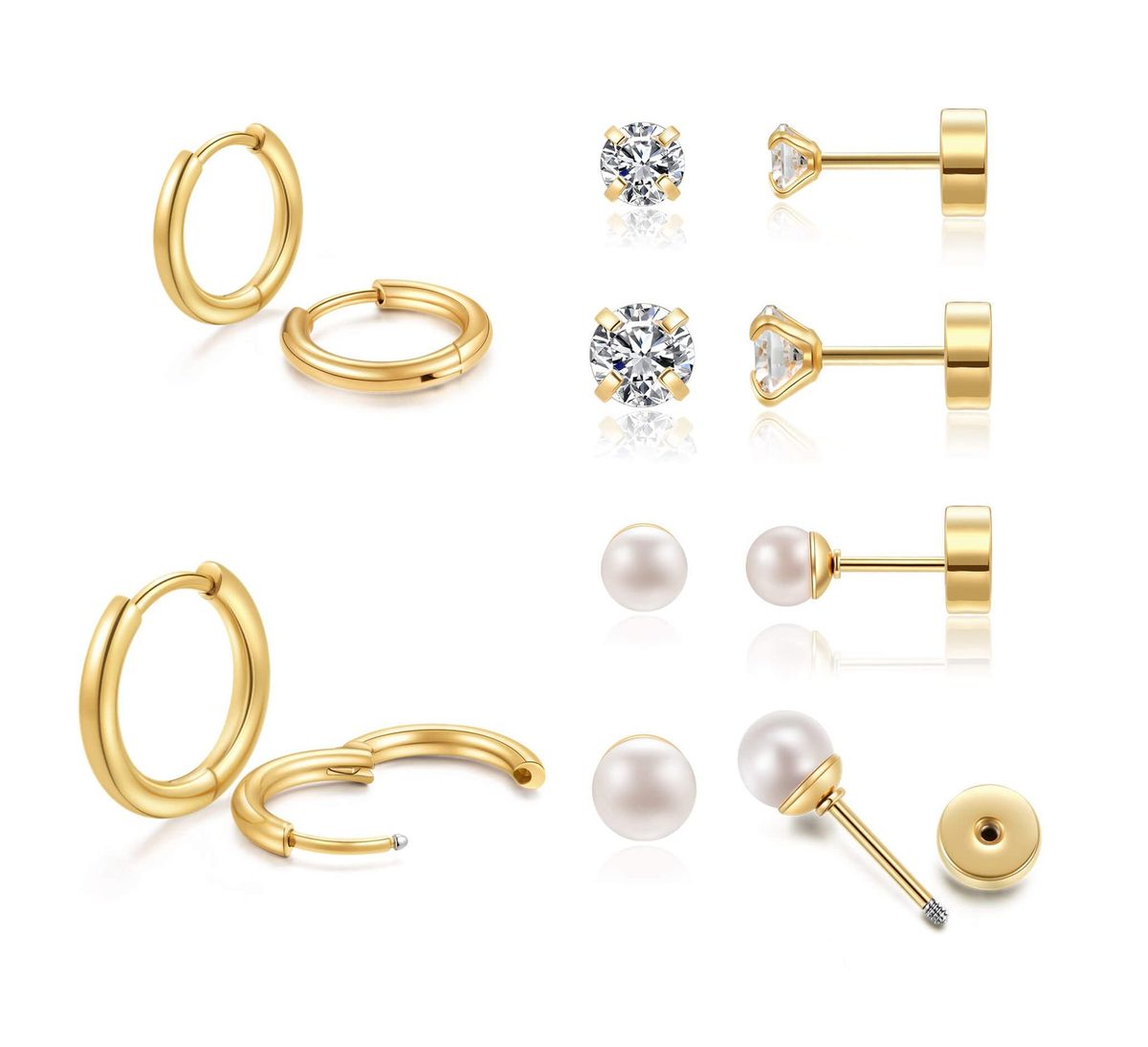 Women’s Jewelry Set Fashion Real Gold Brass Electroplating Fashionable Simple Versatile Pearl Ear Bone Stud Earring Combination Set_ipsvogv.com