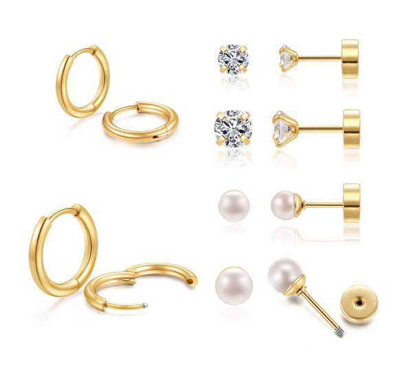 Women’s Jewelry Set Fashion Real Gold Brass Electroplating Fashionable Simple Versatile Pearl Ear Bone Stud Earring Combination Set_ipsvogv.com