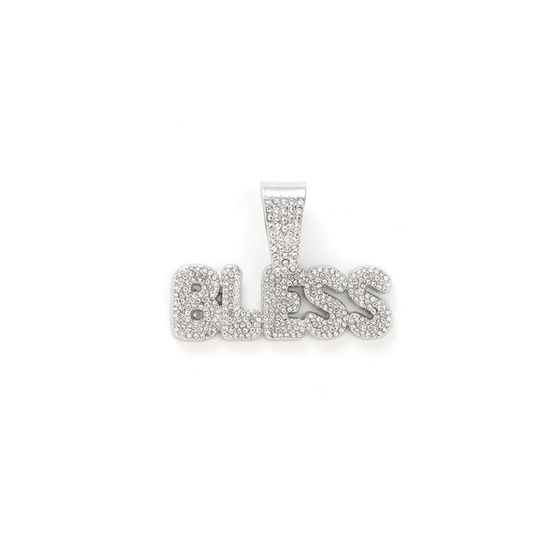 Unisex Hip Hop Alloy Letter Blessing English Long Necklace Niche Street Chain Accessories Big Letter BLESS Pendant_ipsvogv.com