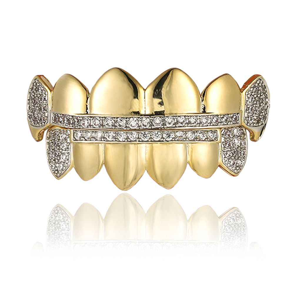Hip Hop Braces Real Gold Electroplating Micro Inlaid Zircon Fangs Gold Braces Halloween Accessories_ipsvogv.com